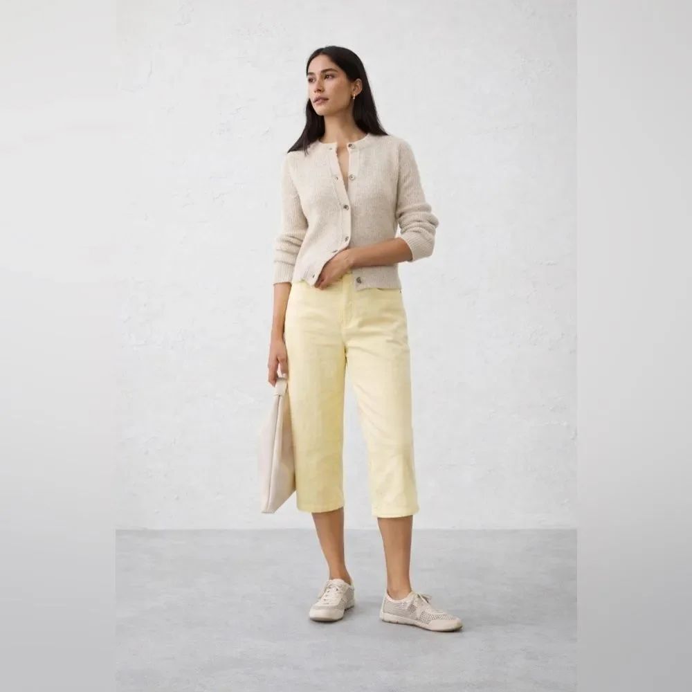 Dress Barn Linen Yellow Straight Leg Cut High-Rise Waist Capri Pants Size 16